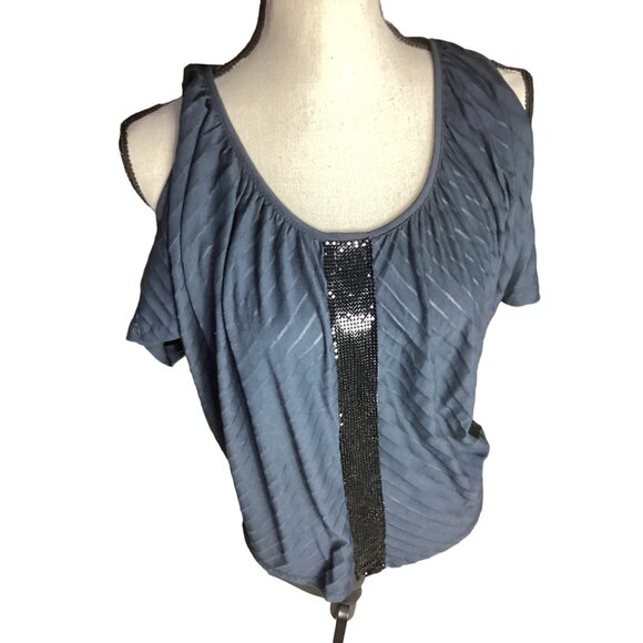 Women's Cynthia Rowley Cold Shoulder Sequins Black Top* Blouse*EUC *Large - Picture 1 of 8